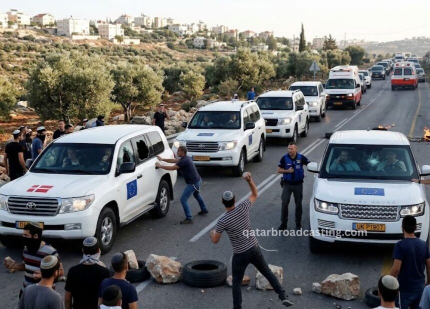European Diplomatic Convoy Attacked by Israeli Settlers During Field Mission in the Occupied West Bank European Diplomatic Convoy Attacked by Israeli Settlers During Field Mission in the Occupied West Bank
